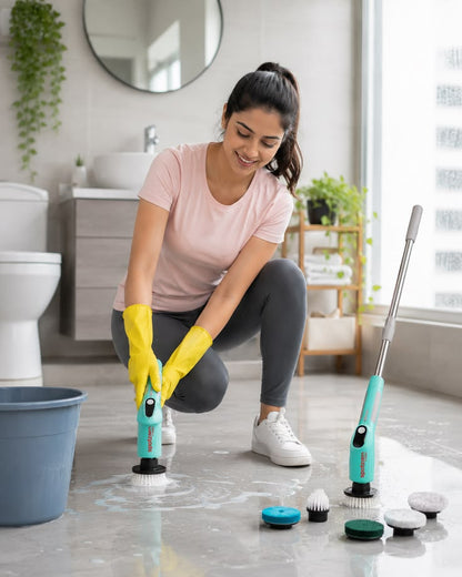Electric Spin Scrubber – Rechargeable Cordless Cleaning Brush with 5 Brush Heads & Extendable Handle for Bathroom, Kitchen, Tiles & Floor